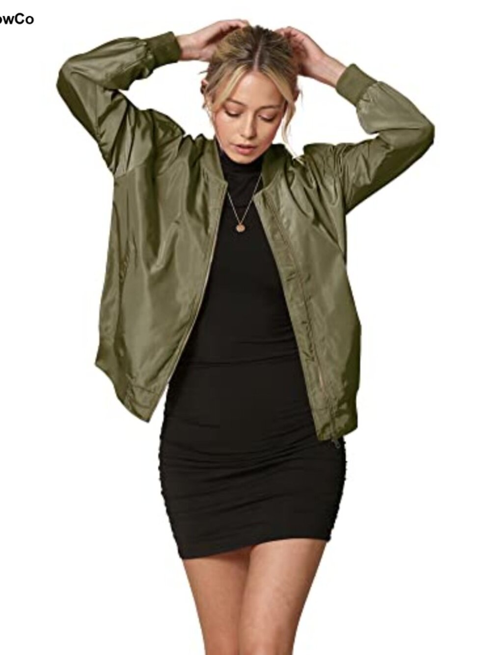 Women's Lightweight Windbreaker Bomber Jacket Multi Pocket Zip Front